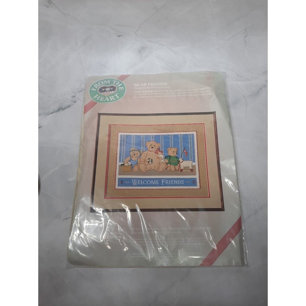 1986 Dimensions From The Heart Crewel Kit Bear Friends Welcome